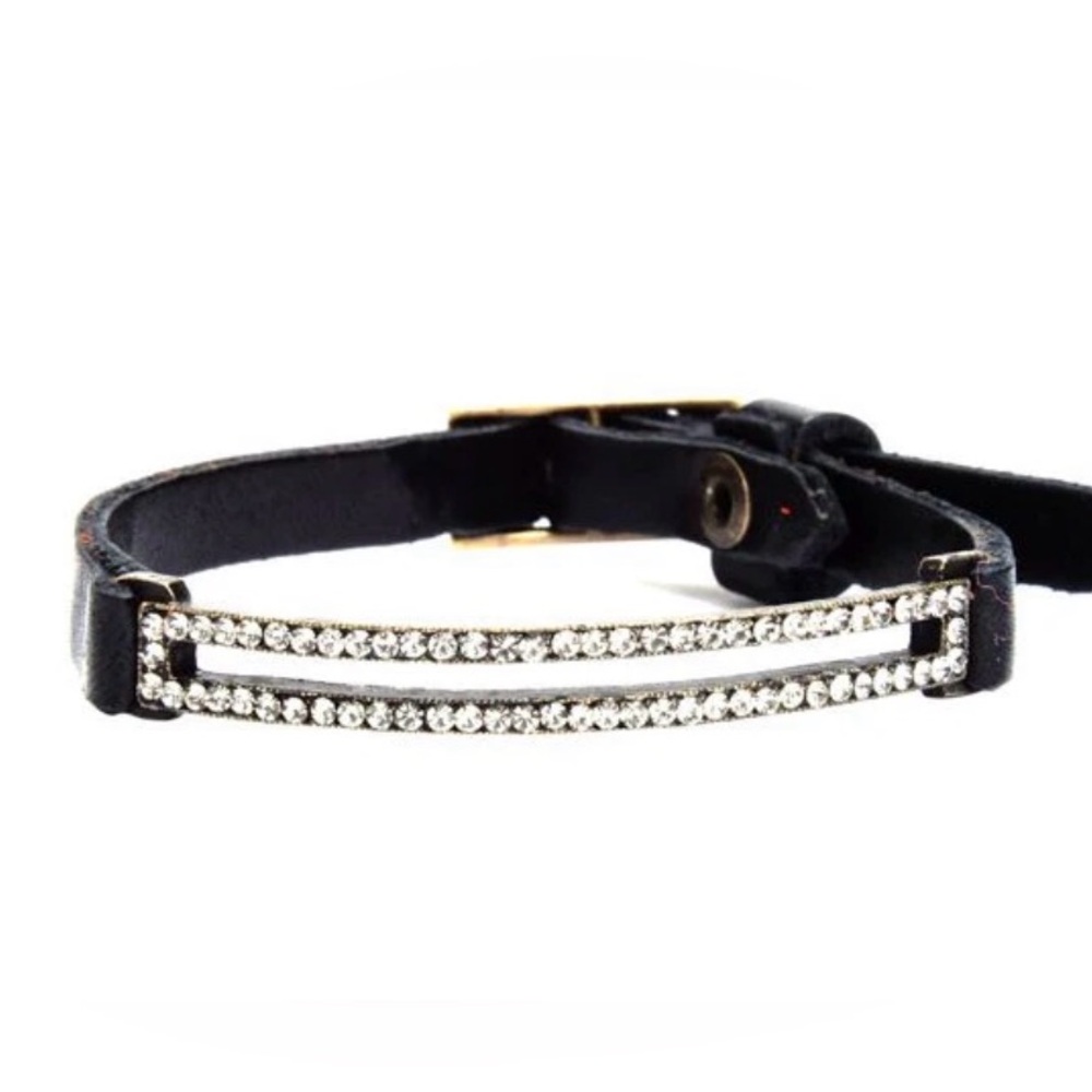 Skinny Pave Rectangle Leather Bracelet